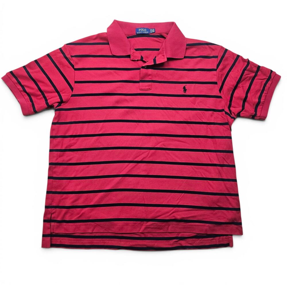 POLO RALPH LAUREN Polo Shirt Mens 2XB Big Red Black Stripe Pony Logo Golf Casual